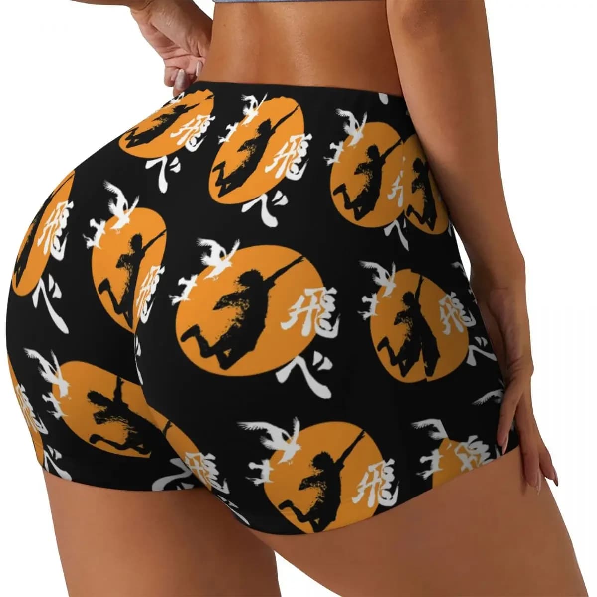Custom Haikyuu Karasuno Fly High Manga Anime Women Gym Workout Running Shorts Athletic Volleyball Biker Yoga Shorts