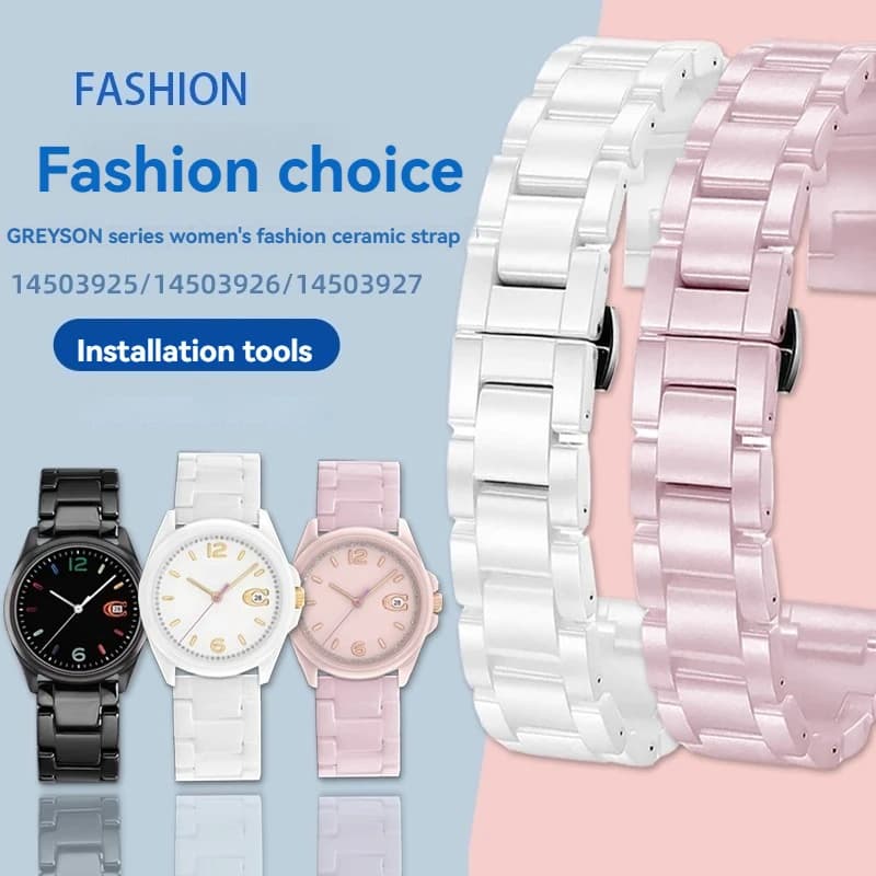 For COACH GREYSON series 14503925 14503926 men's ceramic watch bracelet pink ceramic chain 12mm 14mm 16mm 18mm 20mm