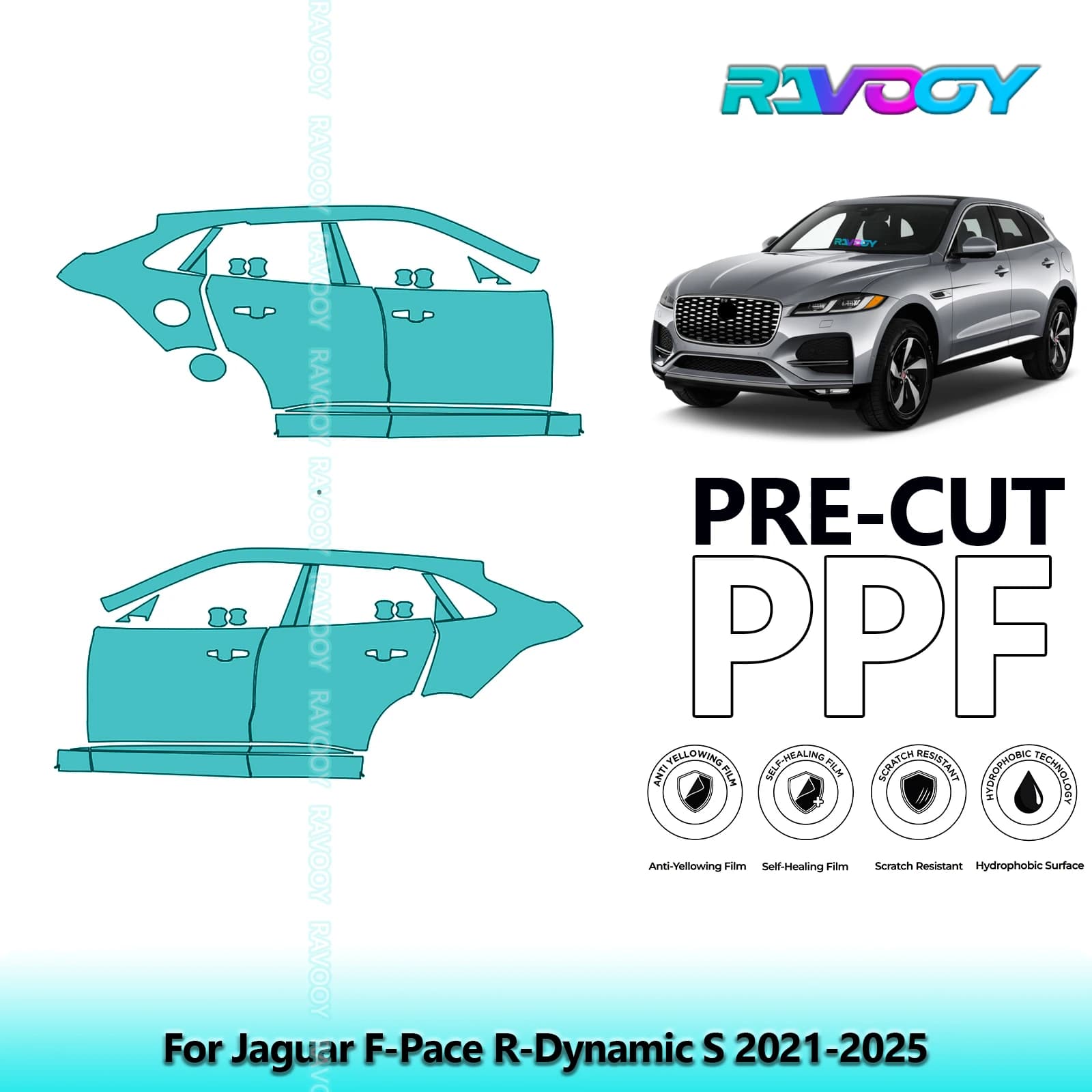 For Jaguar F-Pace R-Dynamic S 2021-2025 8.5mil Transparent Opaque Pre-Cut PPF Door and Kit Pillar A/B Protection Film TPU Set