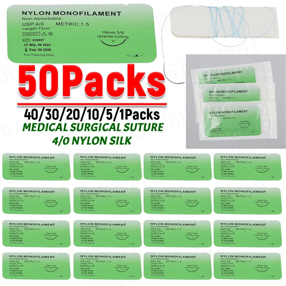 50-1PCS 4/0 Filo Medico Sutura Nylon Seta Pratica Veterinaria Kit di Sutura Non Ferito per Studenti di Medicina Istruzione