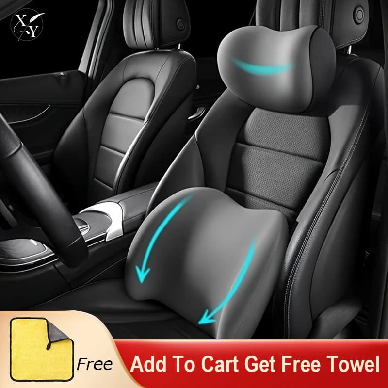 Kit cuscino poggiatesta e supporto lombare per auto, cuscini ergonomici per il poggiatesta del collo in memory foam per il sollievo dall'affaticamento della guida