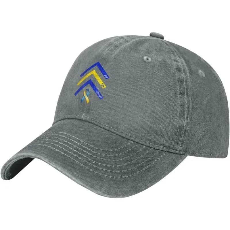 Cappellino da baseball in cotone lavato con fiocco a forma di freccia verso l'alto per la sensibilizzazione sulla sindrome di Down, regolabile, casual