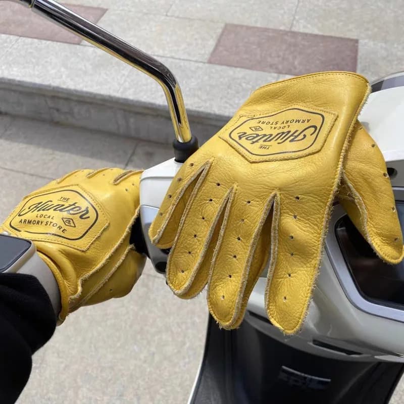 Anti Slip Retro Leather Full Finger Gloves for Motorcycle Cycling and Fitness Durable Comfortable