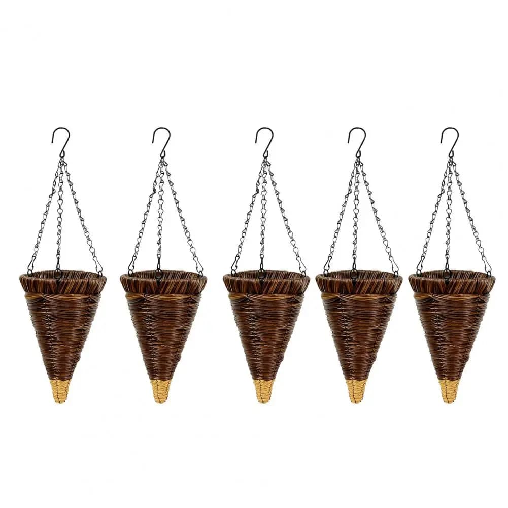 Fioriera Sospesa Conica Resistente, Cesto Rustico per Fiori con Catene Metalliche in Rattan Artificiale per Interni
