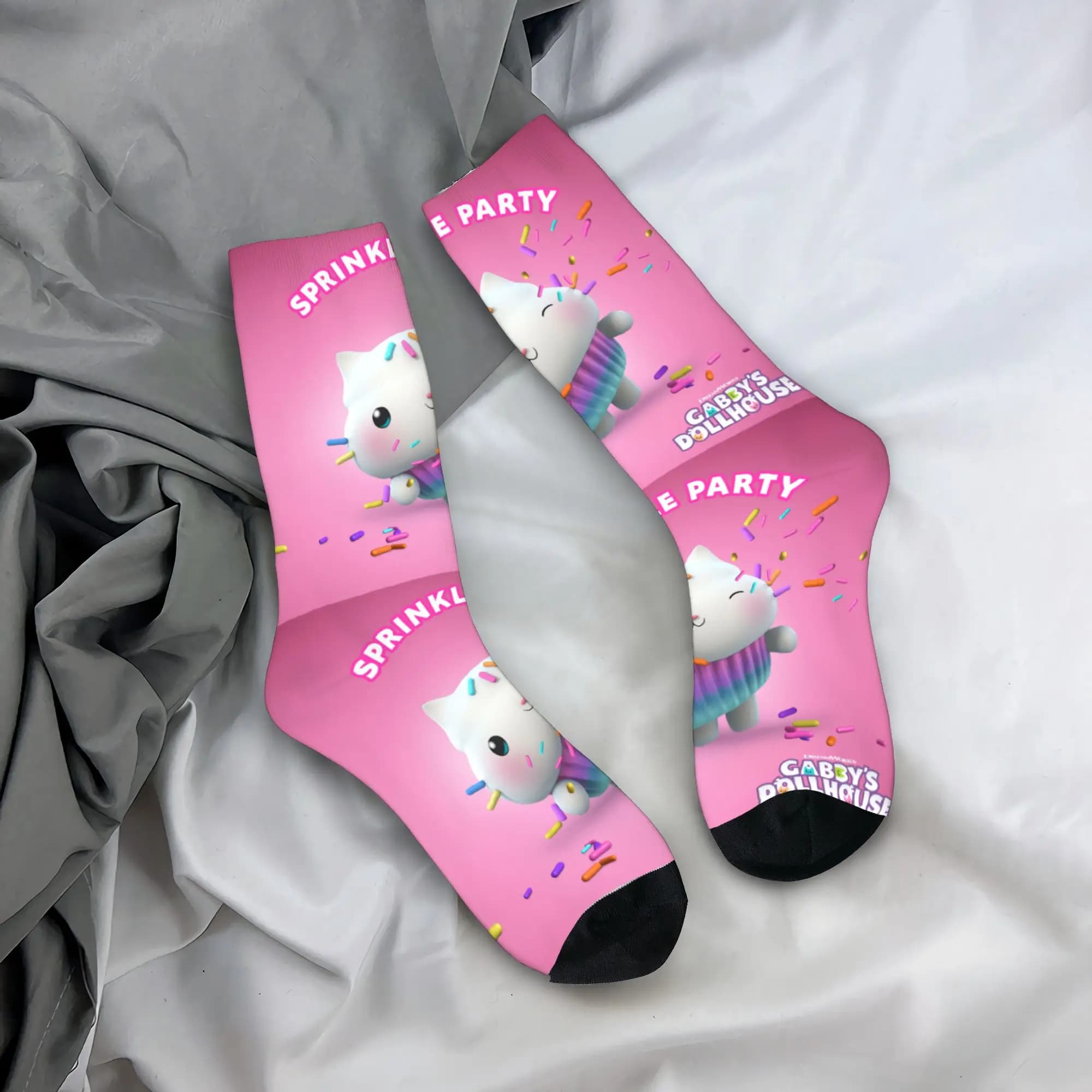 Calzini Personalizzati con Stampa Divertente Gabbys Dollhouse Gabby Cats per Uomo e Donna, Elasticizzati per Estate, Autunno e Inverno, Calzini a Fantasia Cakey Cat