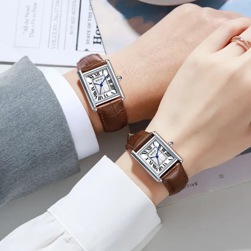 Vintage Couple Watches Wear Resistant Leather Strap Luxury Square Dial 30M Waterproof Sports Casual Women Men Quartz Watches