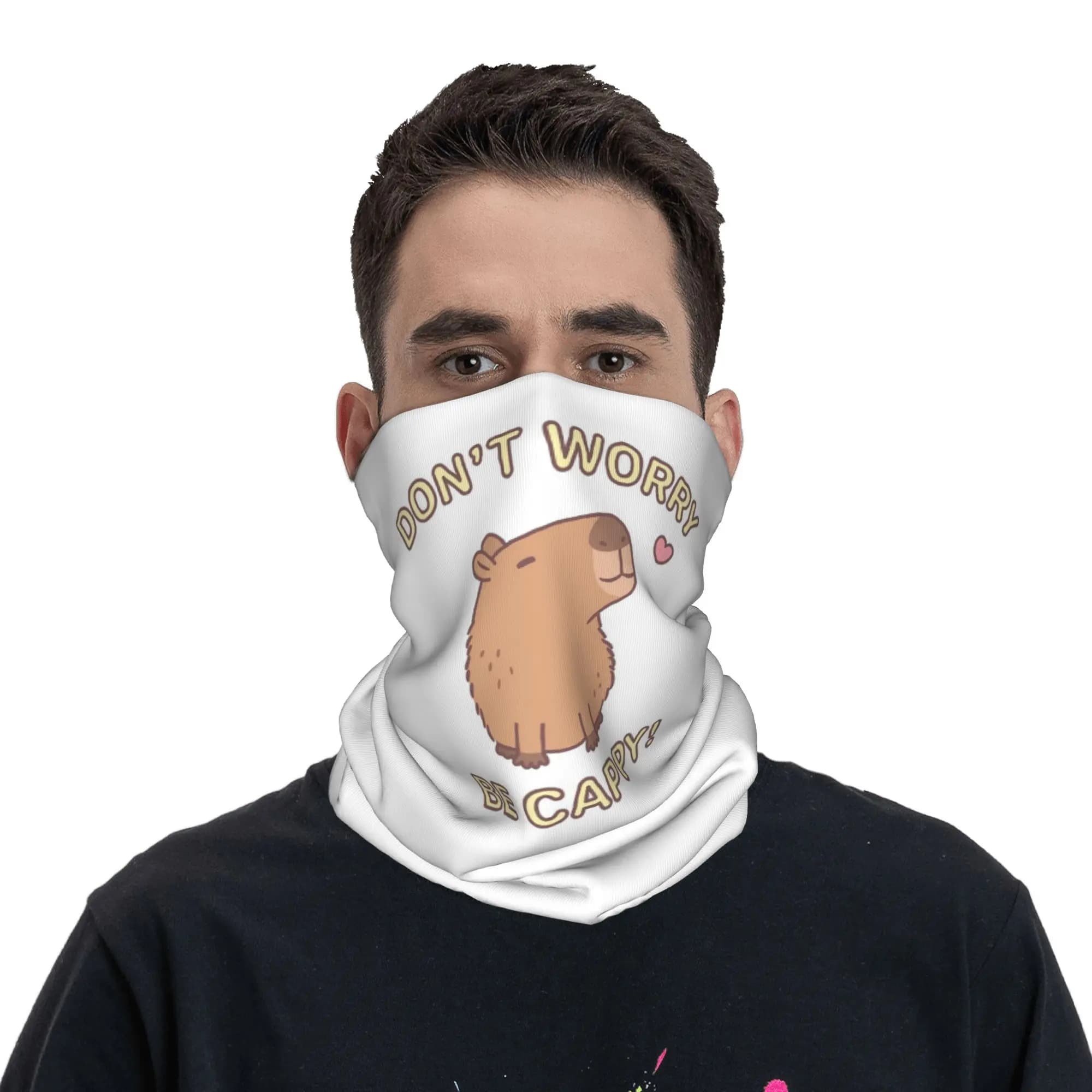 Funny bandana with headdress print 'Don't Worry Be Cappy Happy', neck cover, mask, scarf, headdress, cycling, unisex, for adults, winter