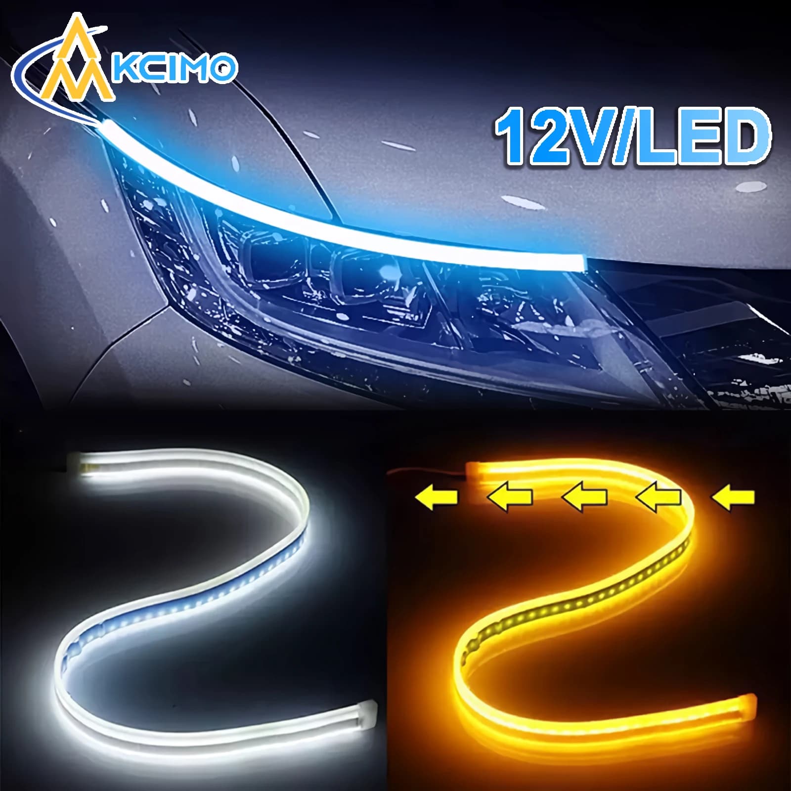 1Pc Fari per auto Indicatori di direzione bianchi Luci di flusso dei freni gialle 12V LED DRL Luce di marcia diurna per auto Striscia flessibile impermeabile