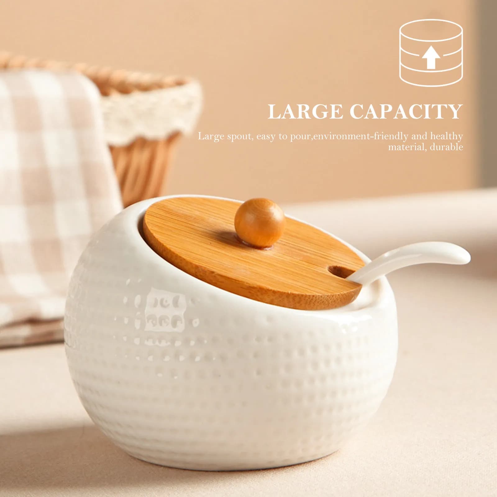 Set di Barattoli in Ceramica per Spezie, Contenitori Multiuso per Sale e Peperoncino con Coperchio in Legno e Vassoio