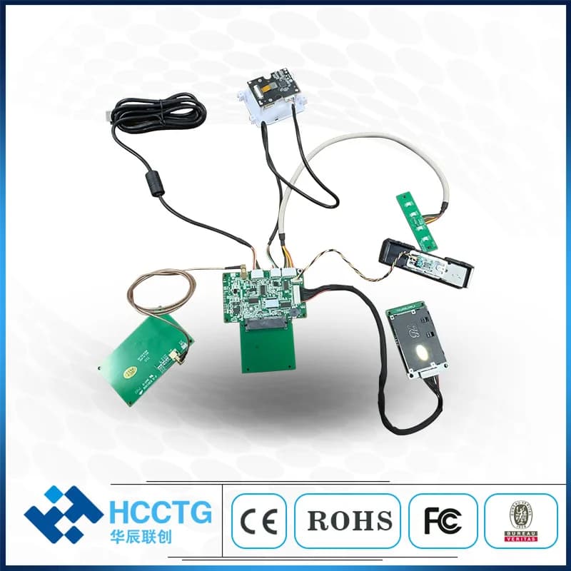 EMV L1 USB RS232 3 in 1 Scheda magnetica IC Chip Scheda di contatto 13,56MHZ Modulo lettore di smart card NFC Max 4 slot SAM HCC-T10-DC3