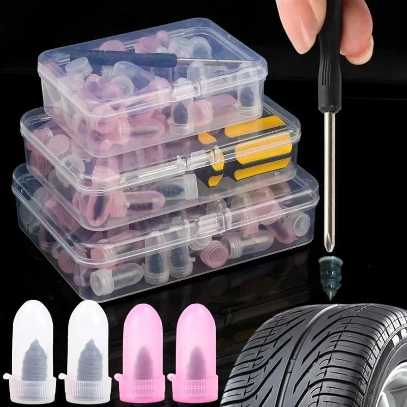 Kit Universale per Riparazione Pneumatici Auto, Chiodi per Forature, Attrezzi in Gomma e Metallo per Riparazione Gomme