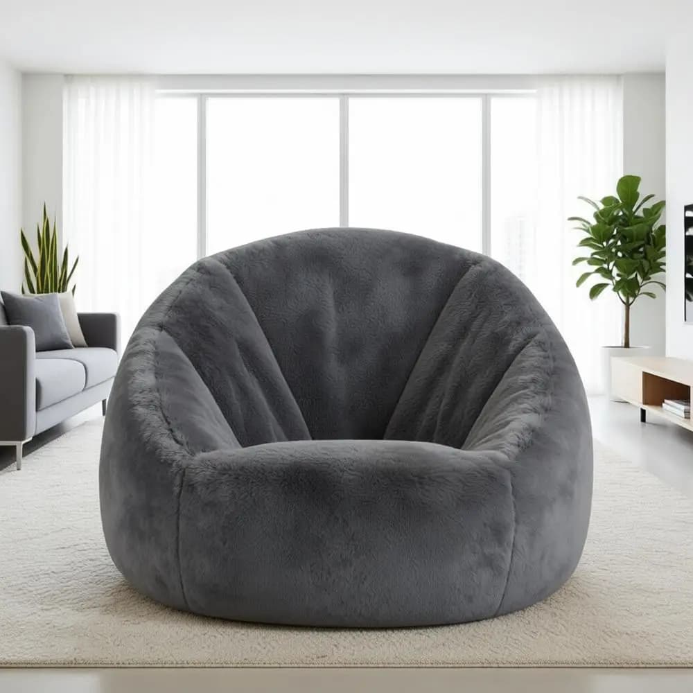 Divano Pouf Oversize, Poltrona Grande con Imbottitura, Ampia Sedia Lounge per Gaming e Relax, Grigio