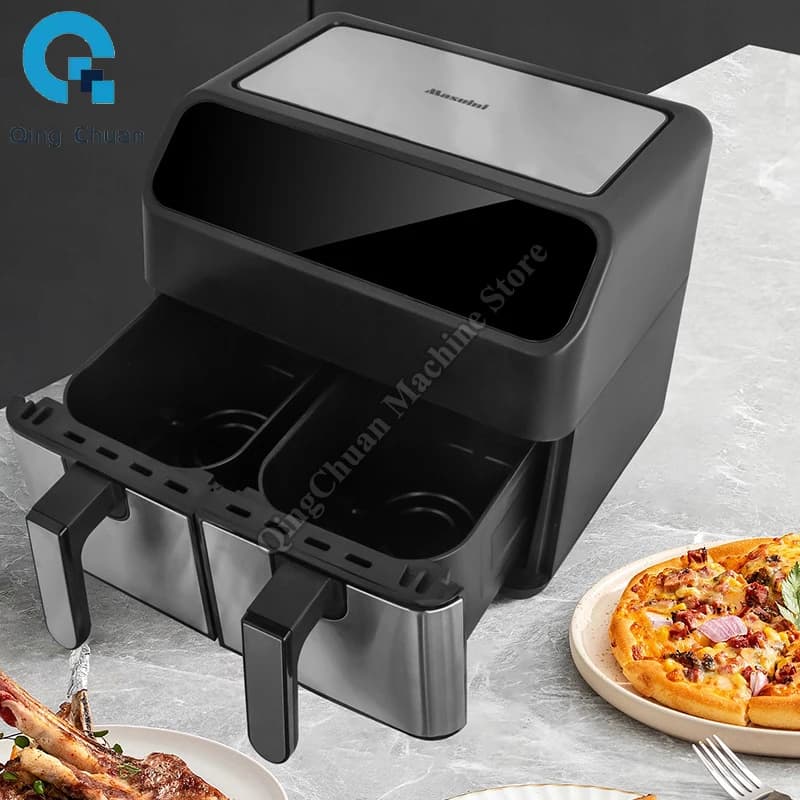 Air Fryer Double Pot Large Capacity 8L Double Bin Electric Frying Pan Multifunctional Household Stainless Steel Air Fryer