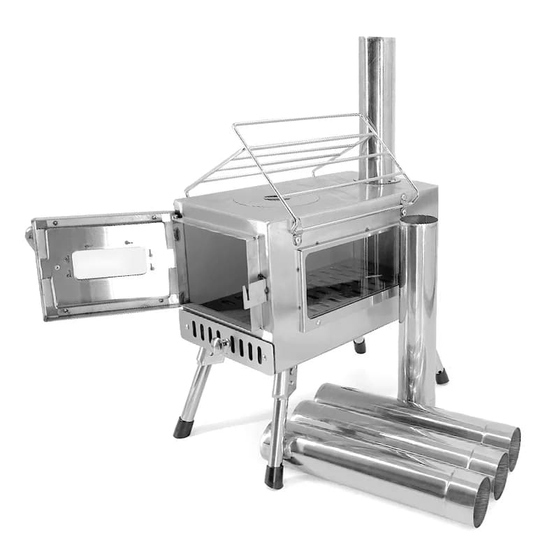 Outdoor camping stainless steel cassette stove with wood stove for portable barbecue with fireplace