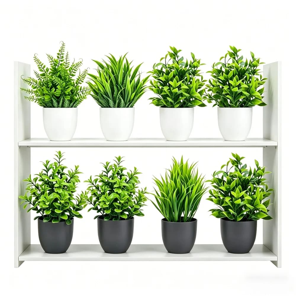 Set di 4 Mini Piante Artificiali in Vaso per Decorazione Interna ed Esterna, Bonsai Verde per Casa, Giardino, Ufficio, Soggiorno