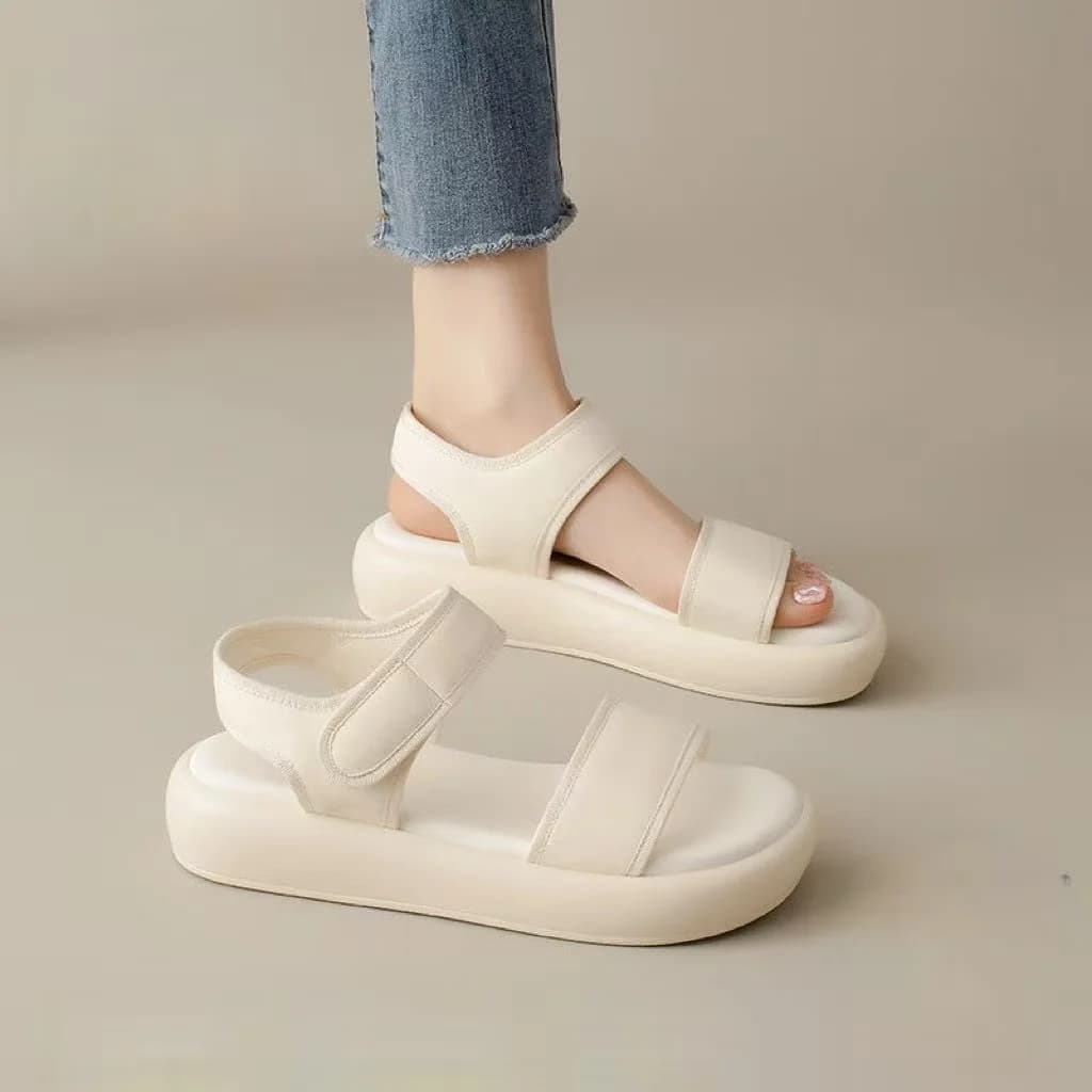 Sandali estivi da donna con suola piatta e punta aperta, suola spessa, antiscivolo, leggeri, sandali da spiaggia all'aperto, sandali sportivi casual in velcro