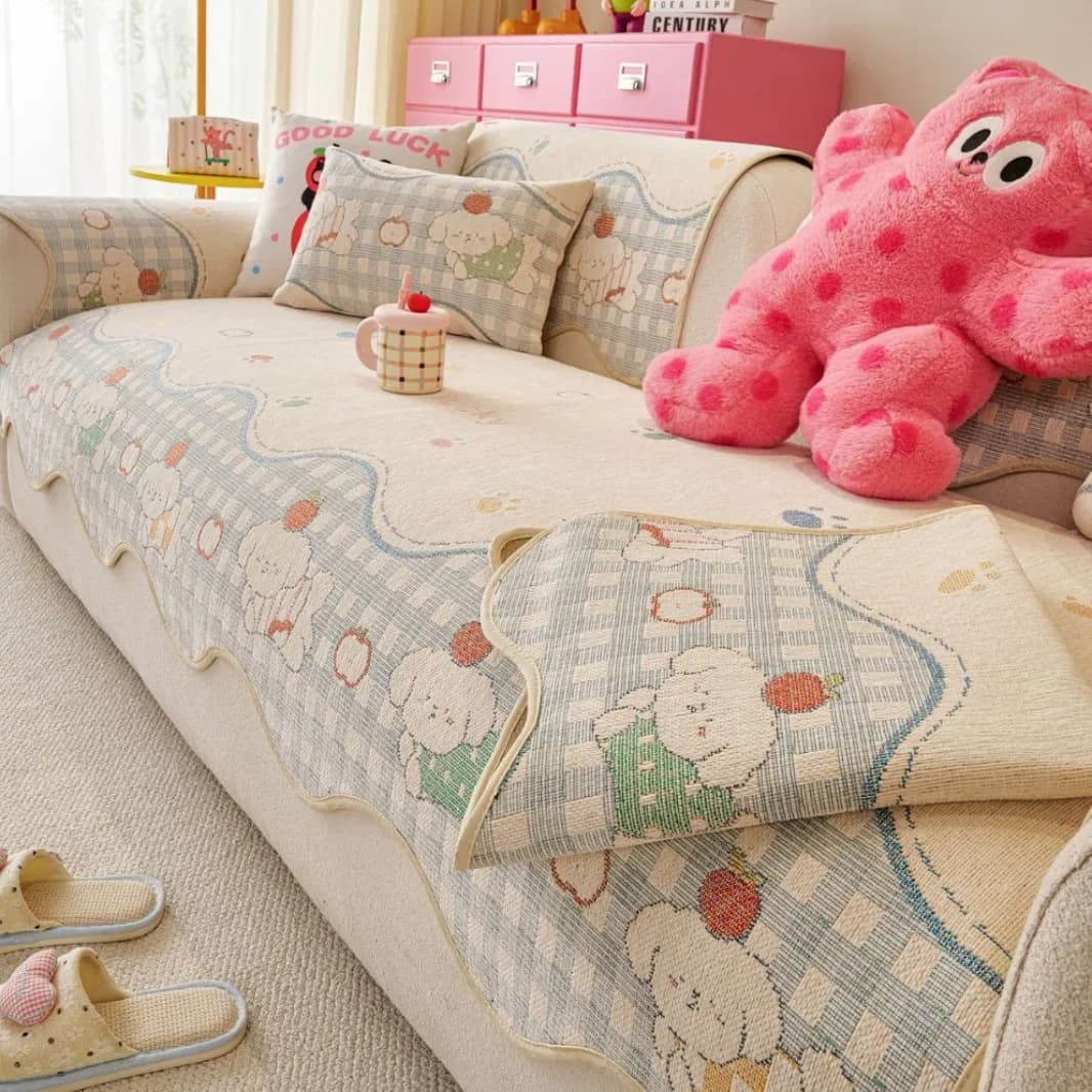 Cartoon Chenille Sofa Cushion Fabric Four Seasons Universal Non-Slip Cushion Cute Chinese Style Simple Style Sofa Cover Towel