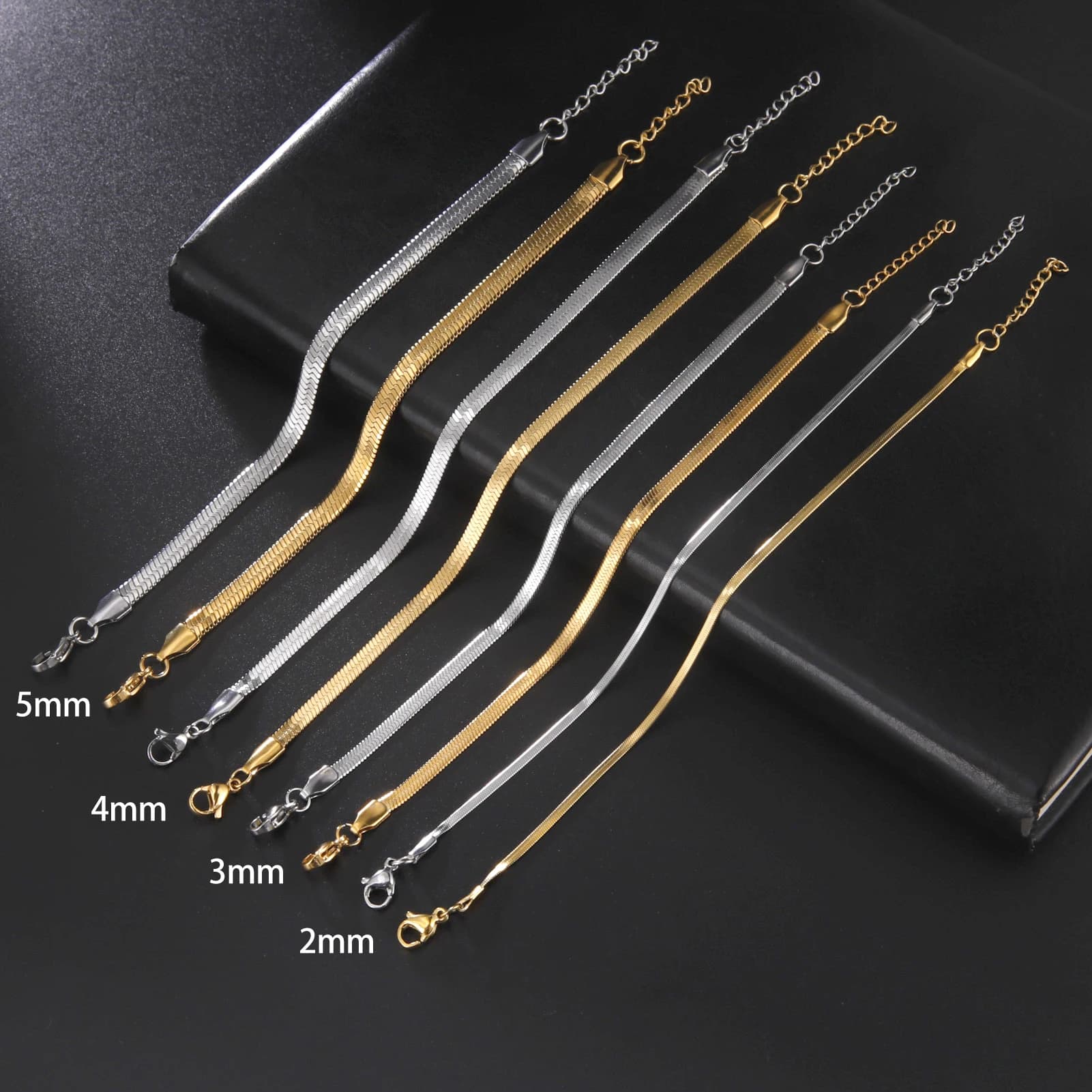 Skyrim Trendy Classic Bracciale a catena a serpente Colore oro Larghezza 2/3/4/5MM Bracciali a catena in acciaio inossidabile per gioielli da donna
