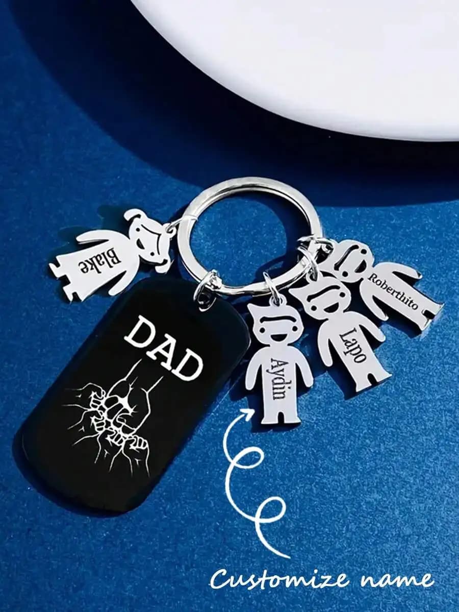 1pc Personalized Laser Engraved Stainless Steel Keychain With Dad Fist Design, Father's Day Memorial Gift, Metal Decoration, Bac
