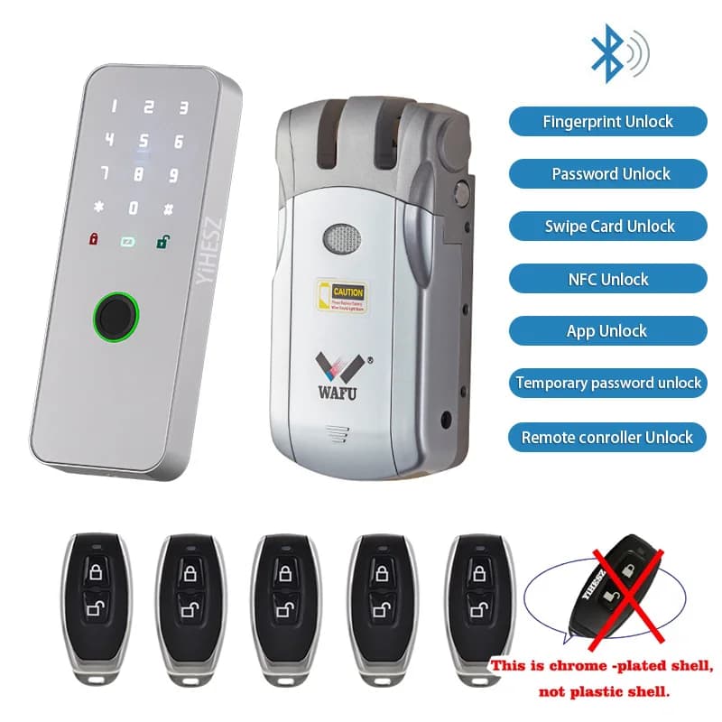 WAFU 019 Impronte digitali Telecomando Serratura Password Smart Locks 433Mhz Catenaccio invisibile Serratura Interna di backup