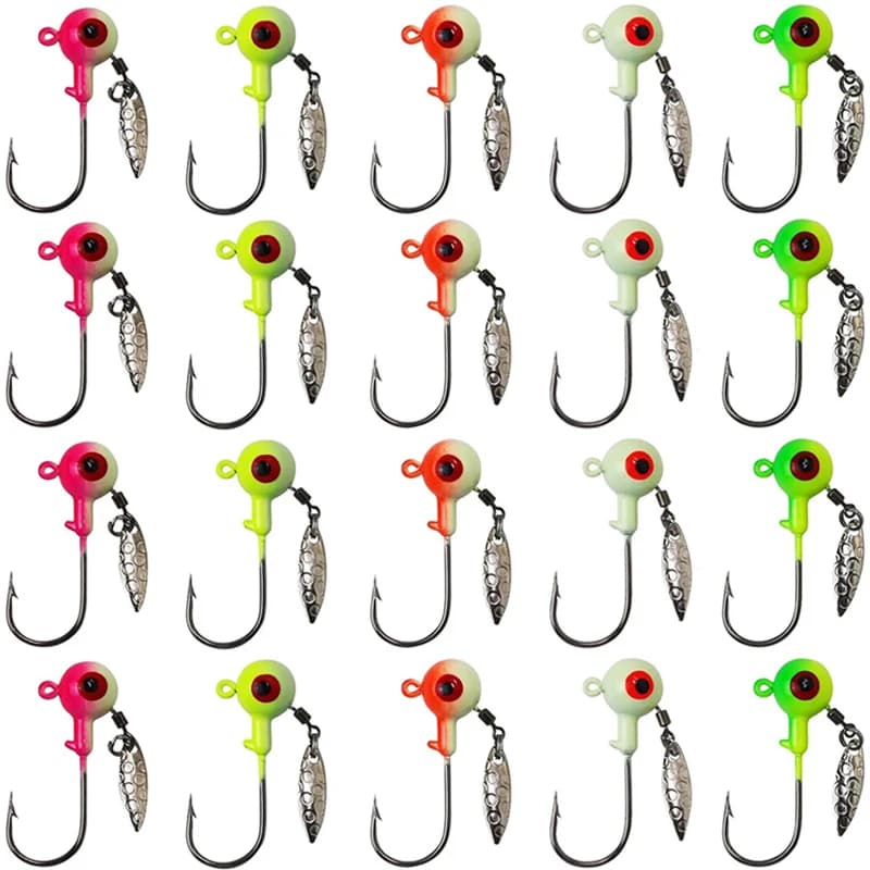 20 pz. Testine da pesca con spinner a foglia di salice colorate, ami da pesca a testa tonda, esche artificiali da 1/8, 3/16, 1/4, 3/8 oz