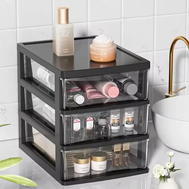 Organizer per Cosmetici in Plastica Trasparente, Tipo Cassetto, Stile Giapponese, Contenitore da Scrivania per Trucchi e Bellezza