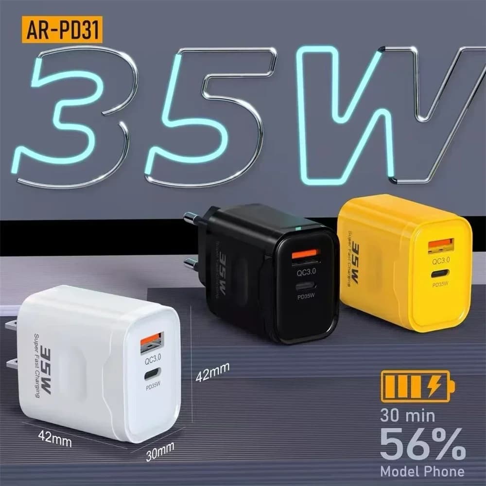 Adattatore per caricabatterie da muro PD USB a doppia porta da 35 W per iPhone 17 Pro Max 16 15 Samsung Xiaomi Huawei telefono cellulare ricarica rapida spina UE USA