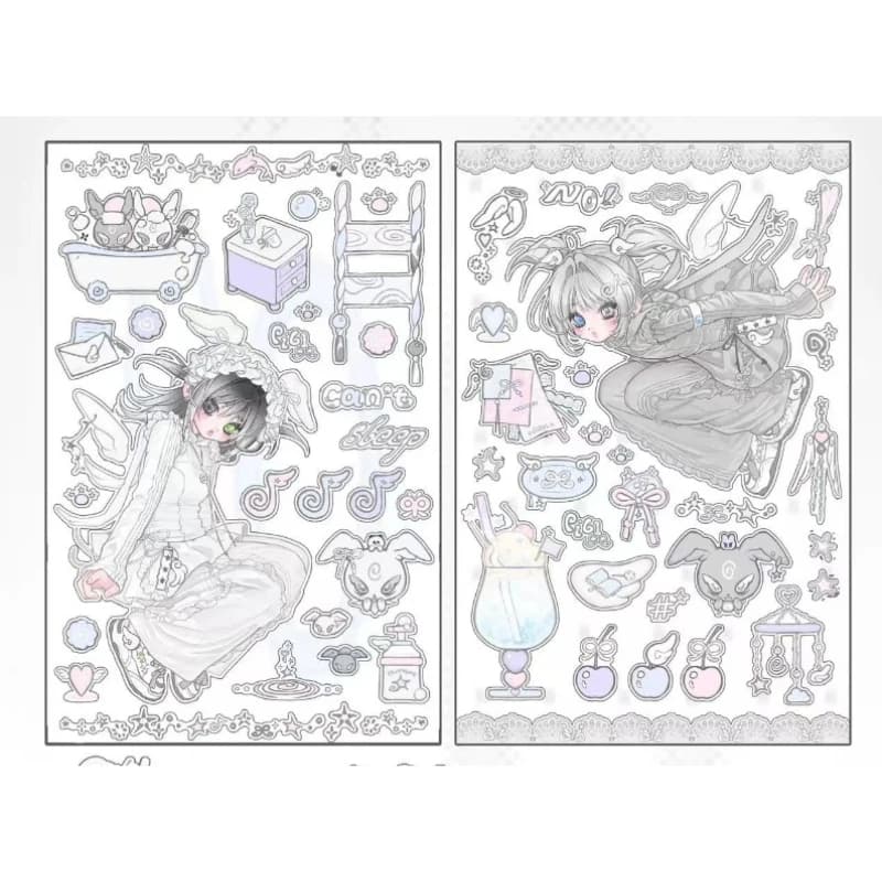 Adesivo per ragazza angelo stile schizzo Adesivo per personaggio Goo Card Materiale per notebook