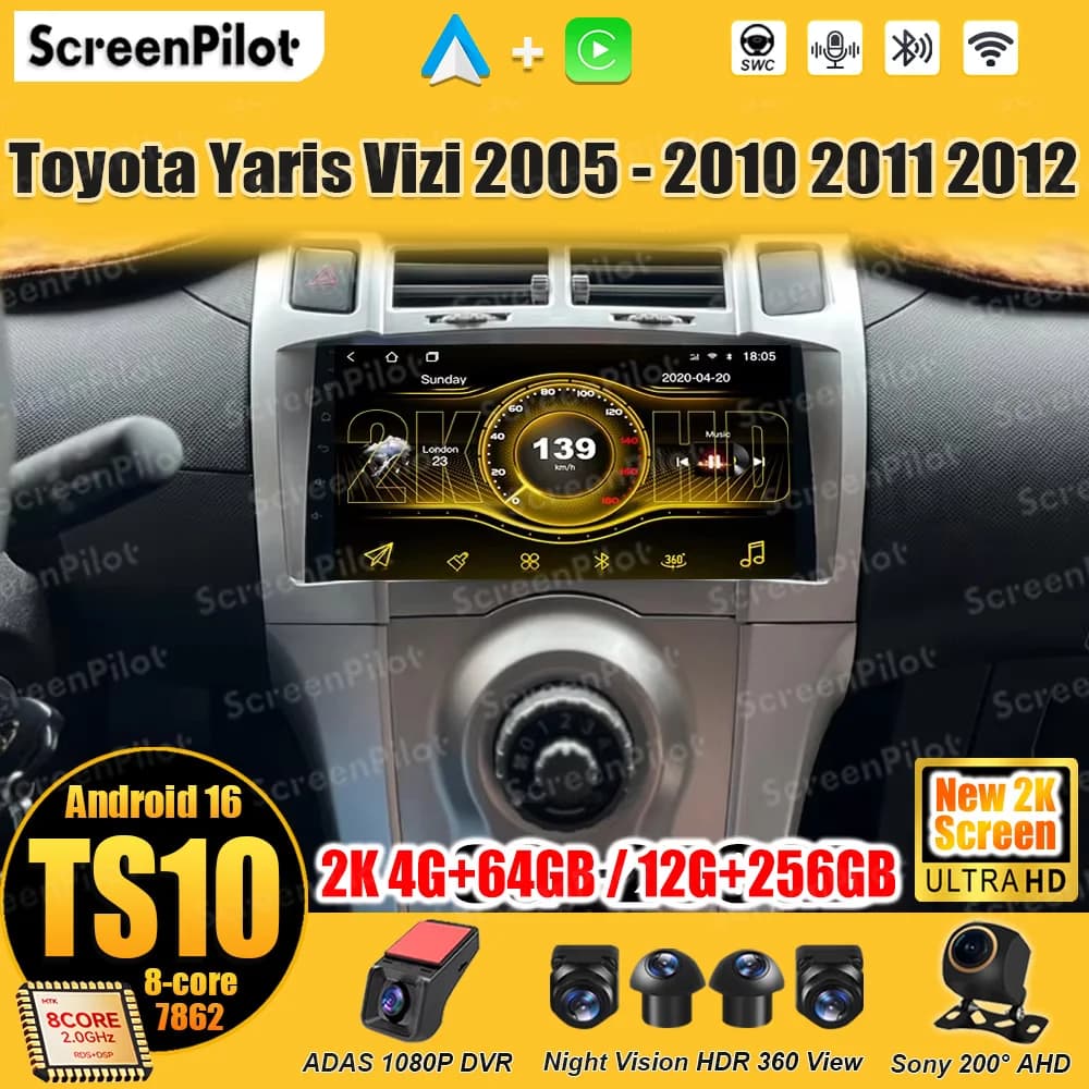 Per Toyota Yaris Vizi 2005 - 2010 2011 2012 Auto Android 15 Radio Multimedia Video Player Unità di Testa Stereo 2 din Android Auto DSP