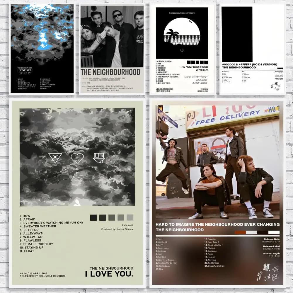 Indie Rock Band T-The Neighbourhood Poster Versatile HD Waterproof Wall Art Self-Adhesive Decor for Any Space Ideal Gift