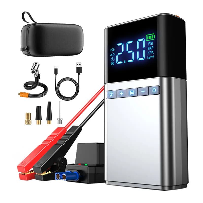 Avviatore d'Emergenza Portatile Multifunzione e Compressore d'Aria, Booster Batteria 2-in-1 con Gonfiatore Pneumatici