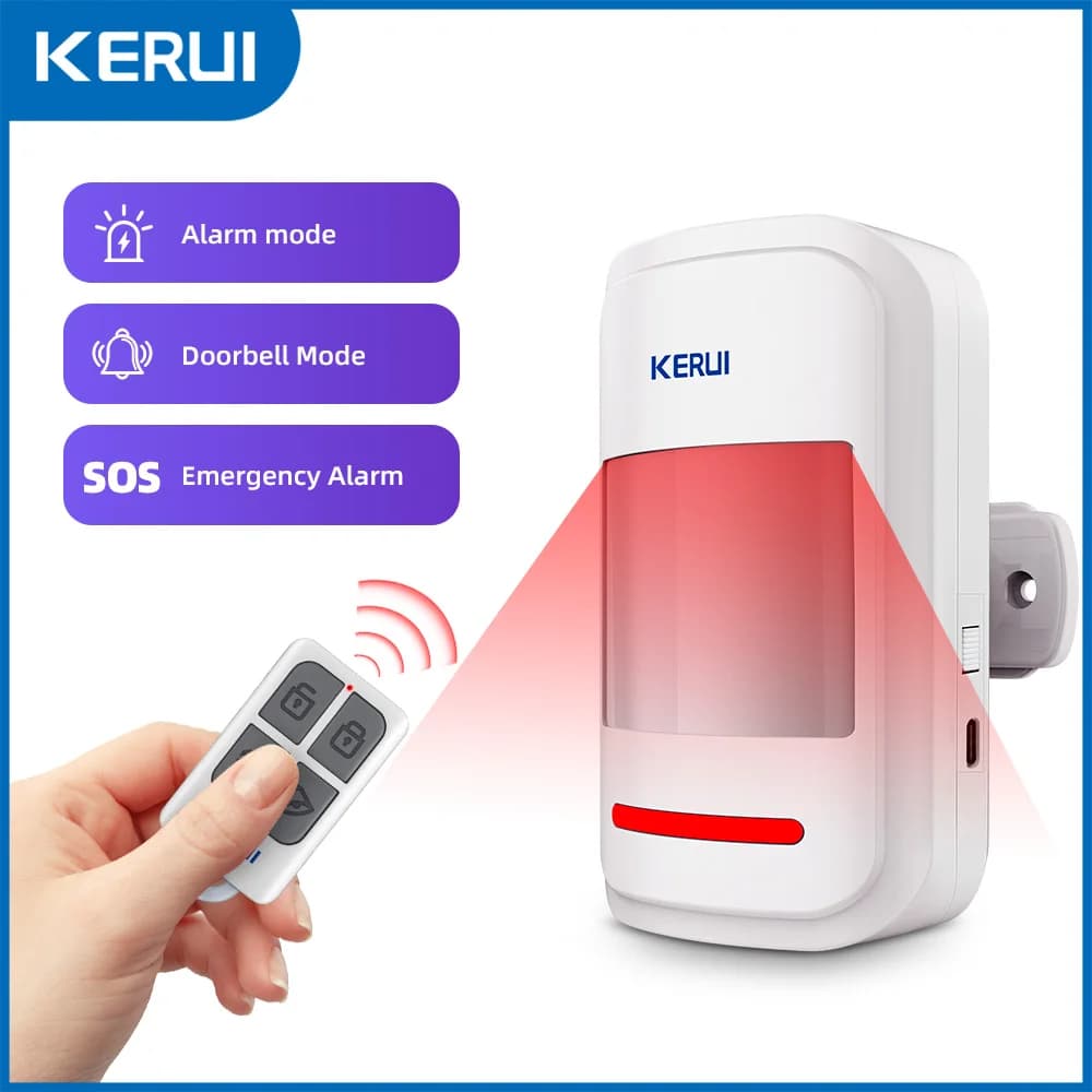 KERUI Allarme di movimento PIR con telecomando wireless 433 MHz Rivelatore di movimento a infrarossi Allarme/Campanello Due modalità SOS per anziani Casa