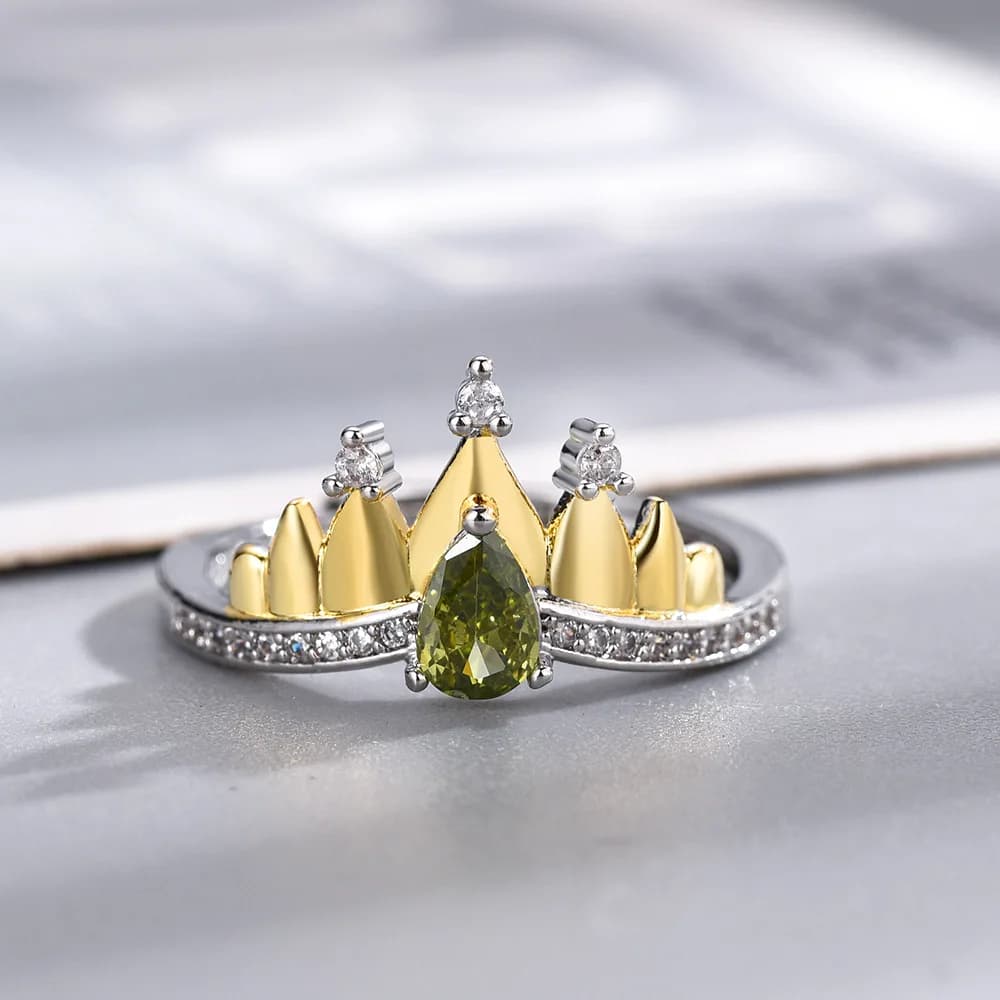 Anello corona principessa, gioielli per donna, accessori alla moda per la festa nuziale, placcato in argento, regolabile, zircone verde, regali per anelli