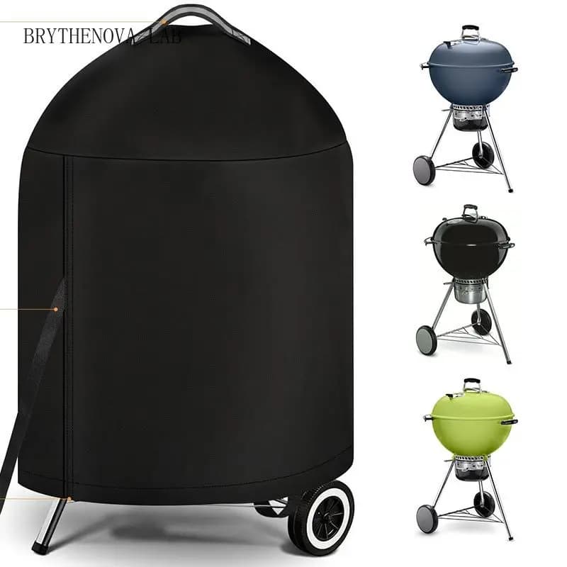 210D Cloth Cylindrical BBQ Cover with Top Handle, Outdoor Oven Cover PU Coating Waterproof Protection Hood Round Grill