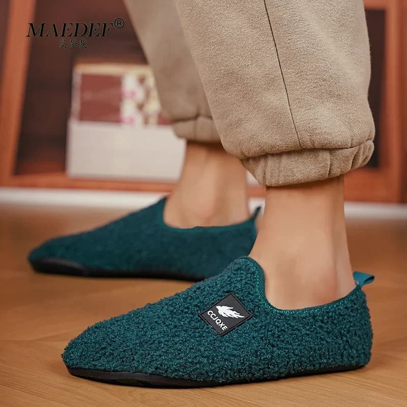 MAEDEF men shoes cotton warm slippers Indoor Outdoor non-slip shoe Casual high quality plush winter pair soft shoe slippers
