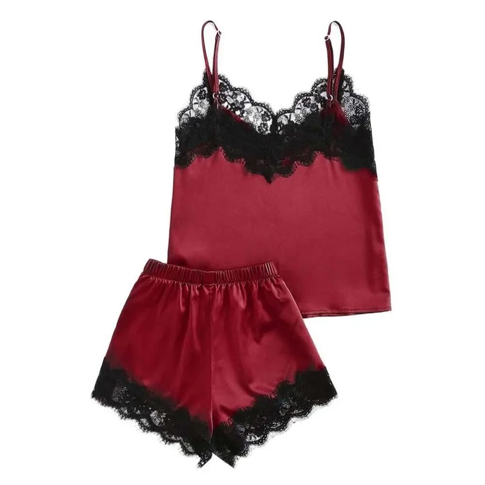 Fashion Bowknot Lace Pajama Suit Sleeveless V-Neck Two Pieces Nightwear Women Homewear Loose Lace Sleepwear Sets Home