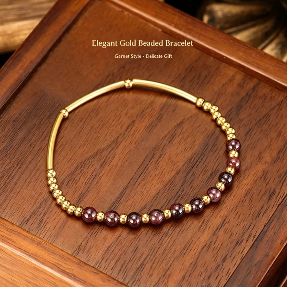 Vintage Bamboo Joint Titanium Steel Bracelet for Women, Purple Round Bead Elastic String Design, Light Luxury Versatile Curved T