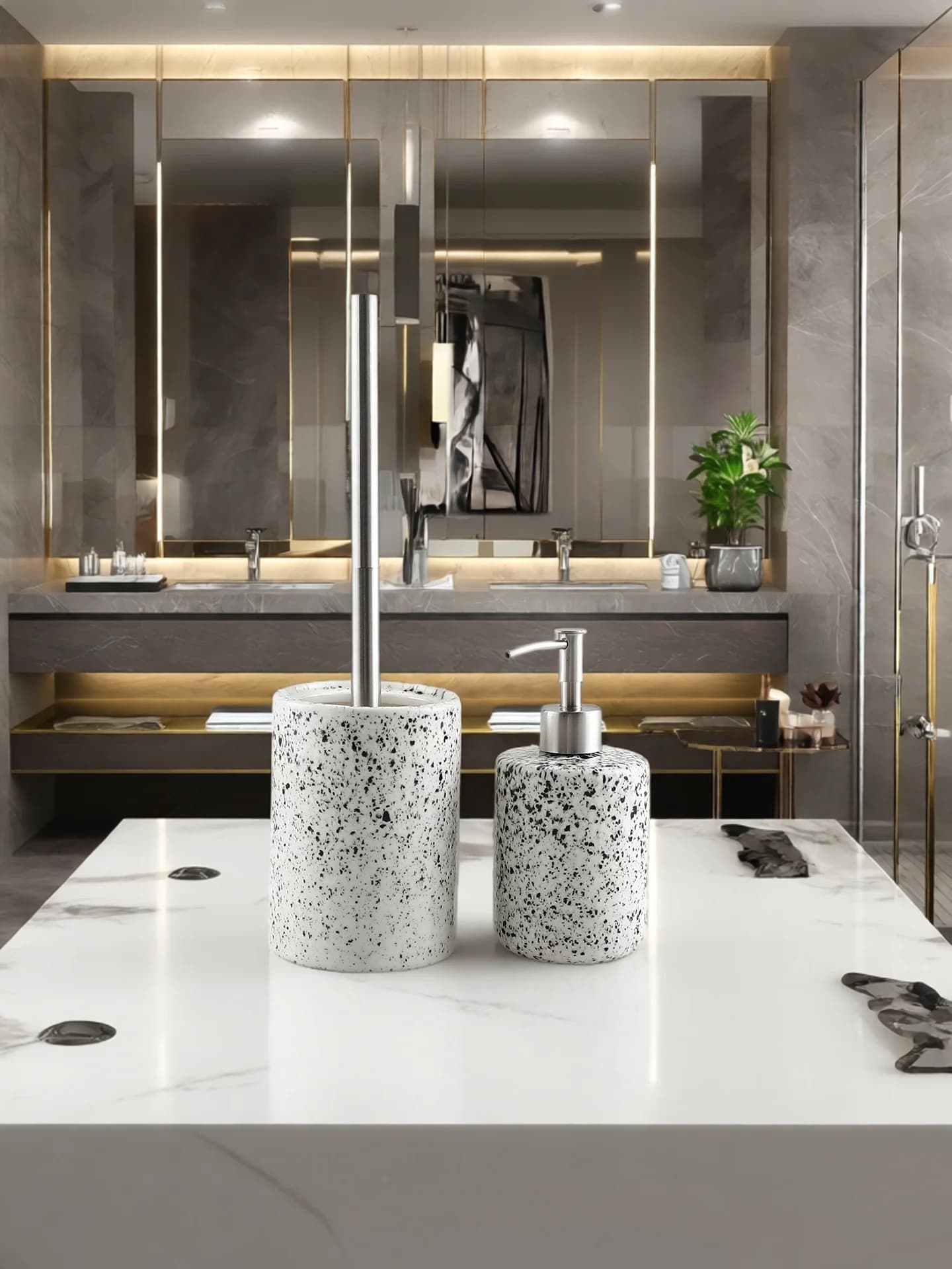 Spazzola per WC in Ceramica di Lusso Stile Nordico, Uso Domestico, Senza Angoli Morti, Dispenser di Sapone Liquido, Spazzola per Bagno ad Alto Valore Estetico