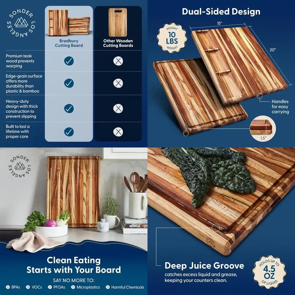 Teak wood kitchen cutters often with groove for juice, sorting compartments, salami cheese cutter - 20x15x1,5 inch, gift