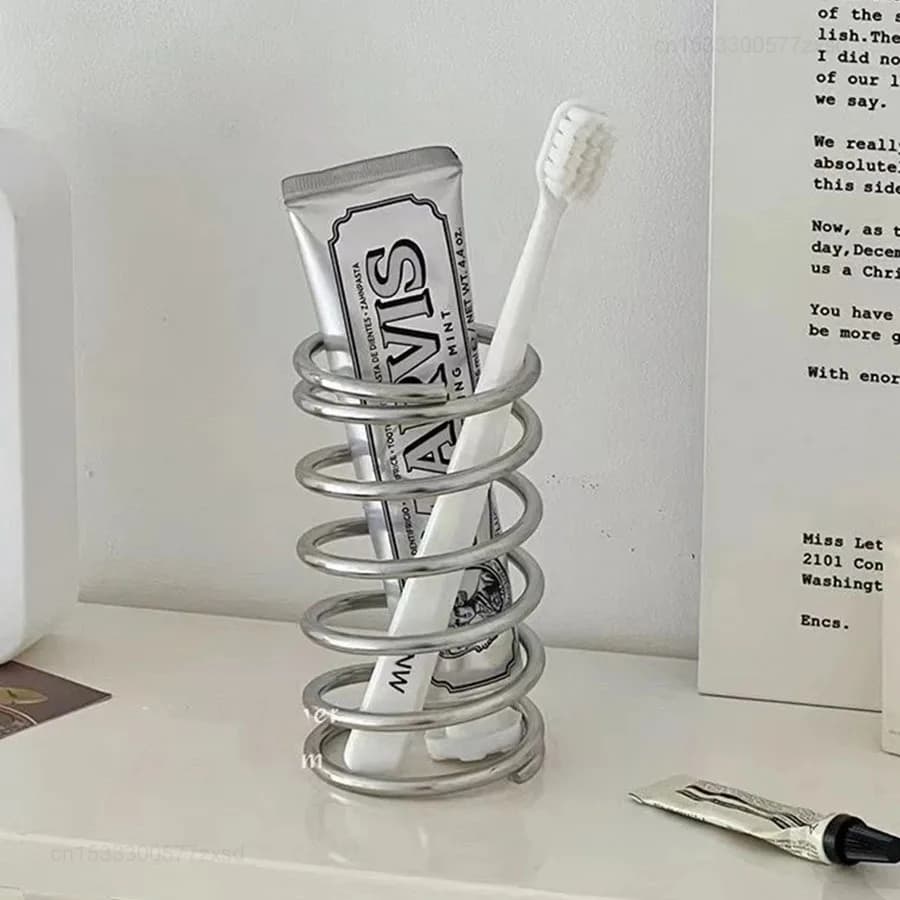 Portaspazzolino in acciaio inossidabile Accessori da bagno in metallo Forniture per dentifricio Portaoggetti per pennelli per trucco Decorazione della casa