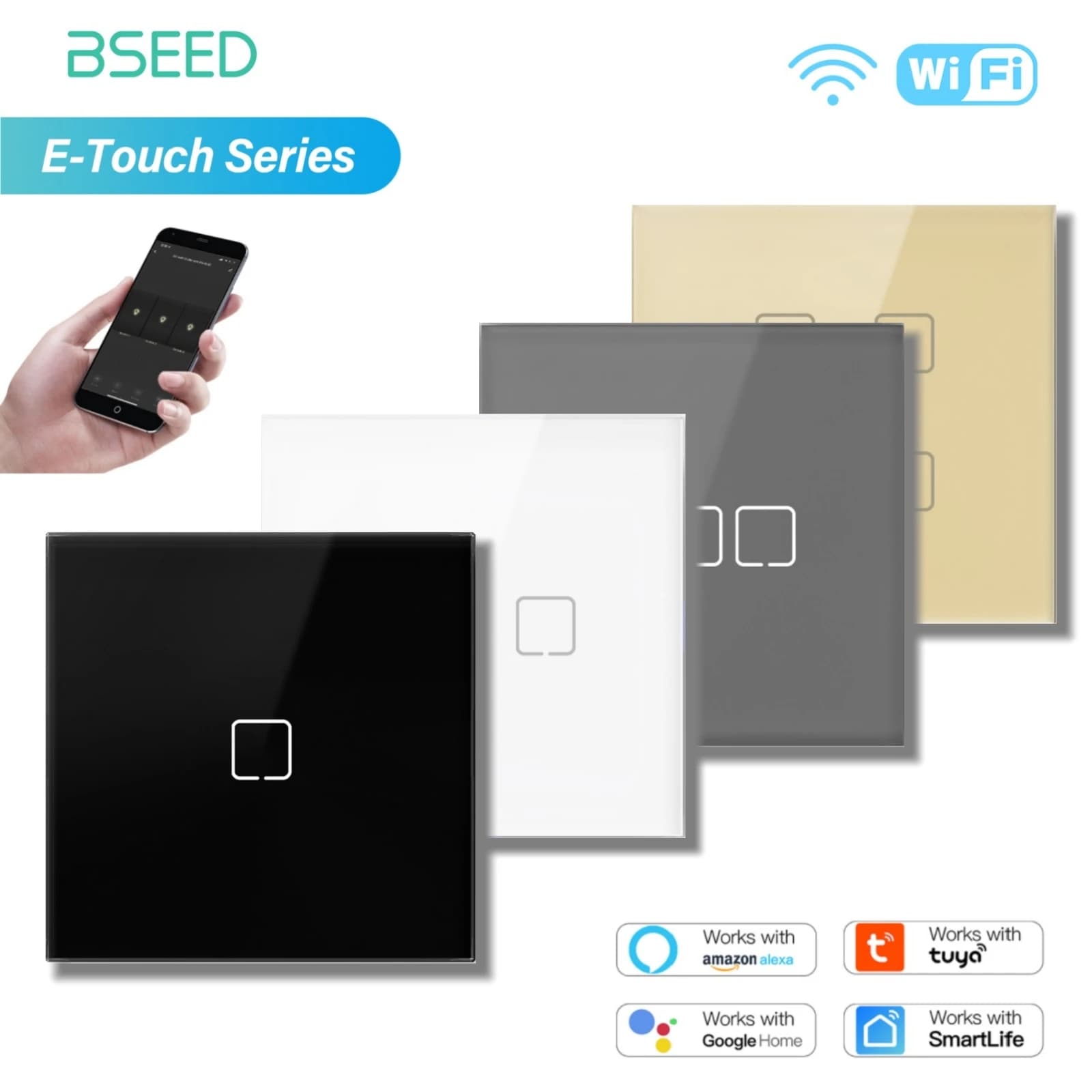 BSEED Interruttore Touch WIFI 1/2/3/4 Gang in Vetro, Interruttore Intelligente da Parete con Schermo Touch e Retroilluminazione, Controllo Alexa e App Smart Life, Serie E
