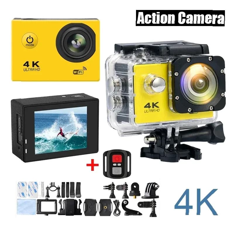 Action Camera 4K WiFi Impermeabile 170° ° Casco da Moto per Sport all'Aperto con Schermo da 2 Pollici e Ampio Angolo di Visione