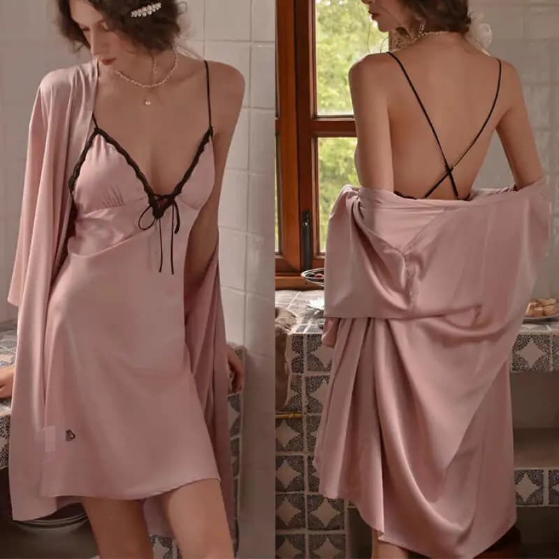 Vestaglia da Sposa e Damigella 2026, Kimono Sexy da Donna, Camicia da Notte in Pizzo, Abito da Notte in Raso, Vestaglia Sottoveste, Abito Senza Schienale, Abbigliamento per la Casa