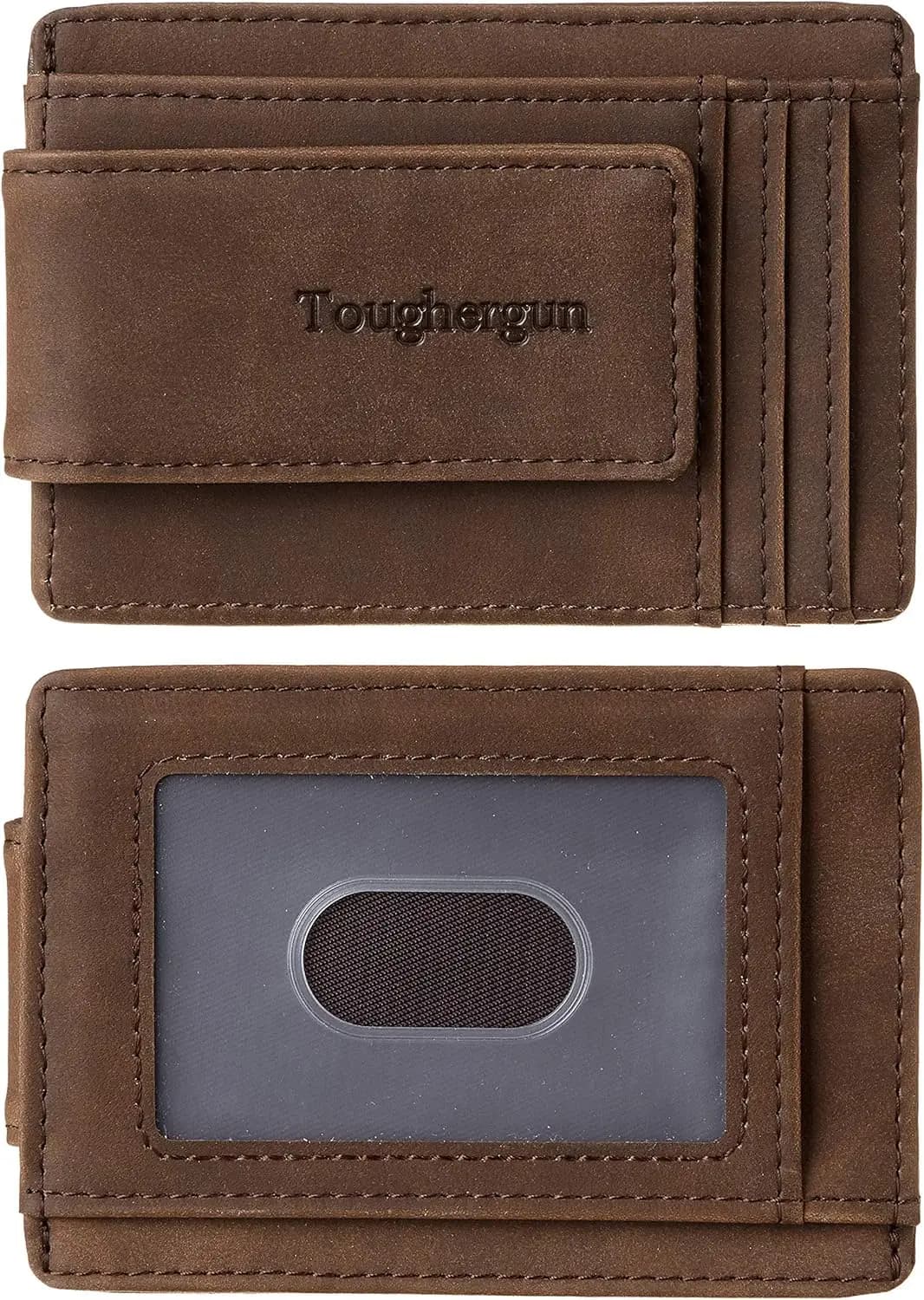 Portafoglio Sottile con Blocco RFID per Uomo con Fermasoldi, Porta Carte di Credito Minimalista da Tasca Frontale e Finestra per Documenti
