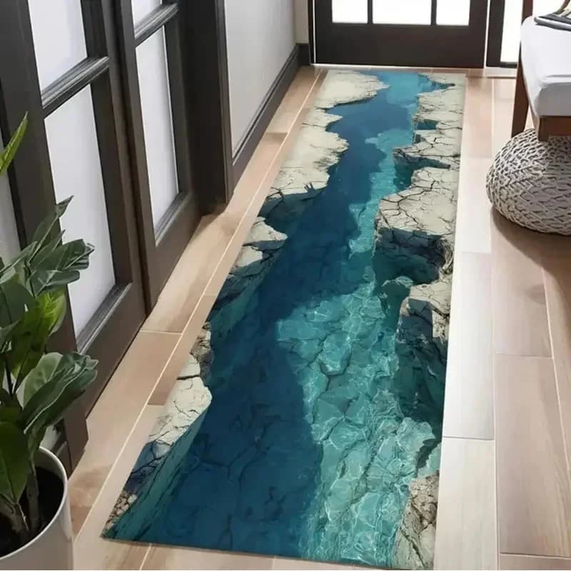 VIKAMA 3D Turquoise Water Canyon Runner Rug, Natural Scenery Non-Slip Floor Mat for Hallway, Entryway & Home Decor