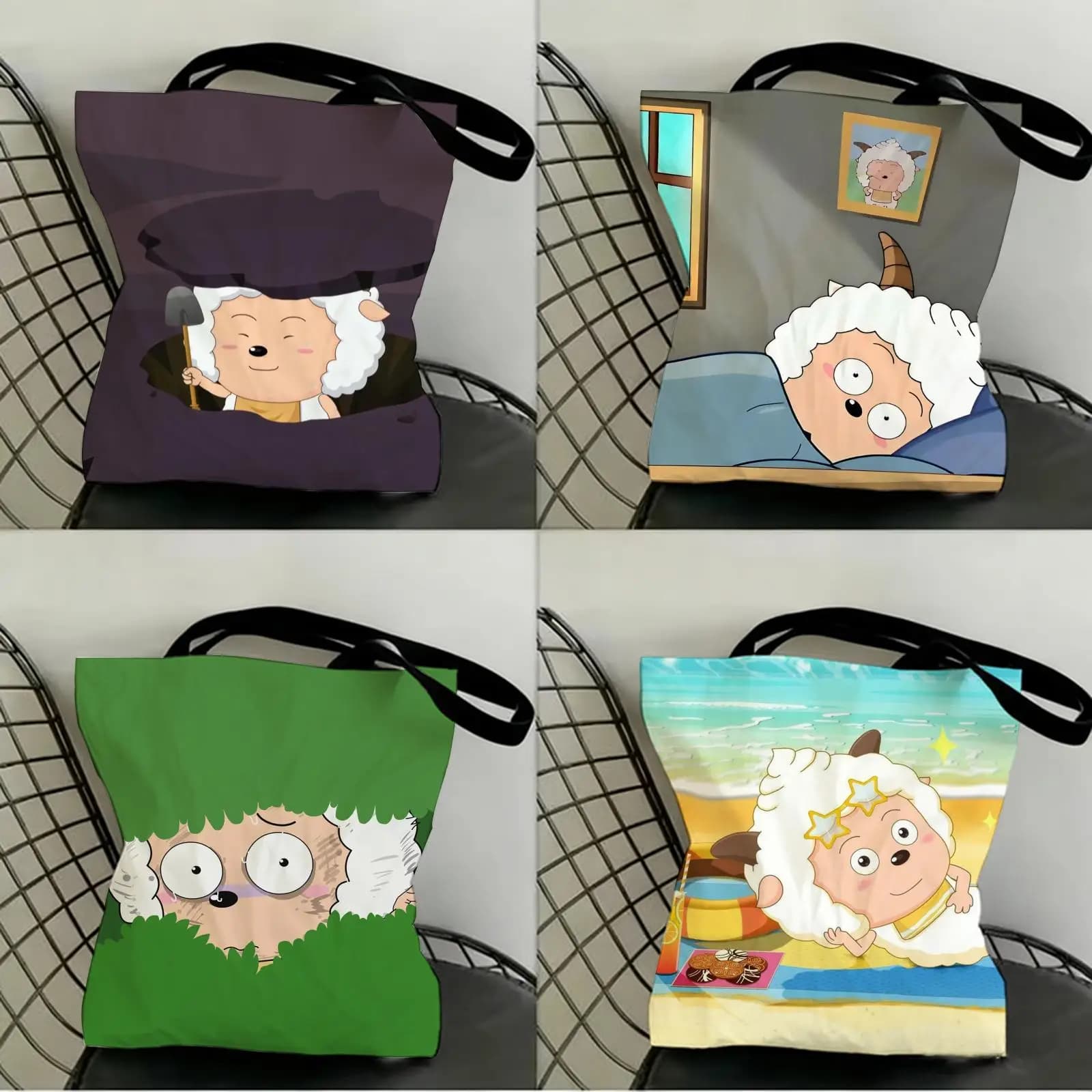 Tote bag in canvas with front-back print Love to Sleep Lazy Goat, fashionable shoulder bag for shopping, gift, hand bags