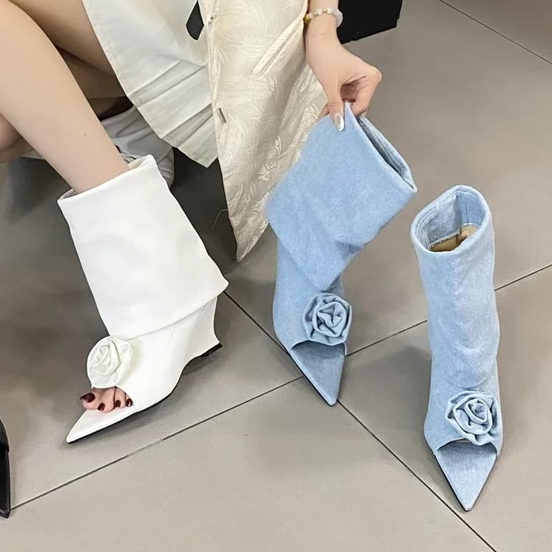 Fashion Street Style Design Flowers Peep scarpe a punta da donna stivaletti sandali zeppe tacchi alti scarpe da donna