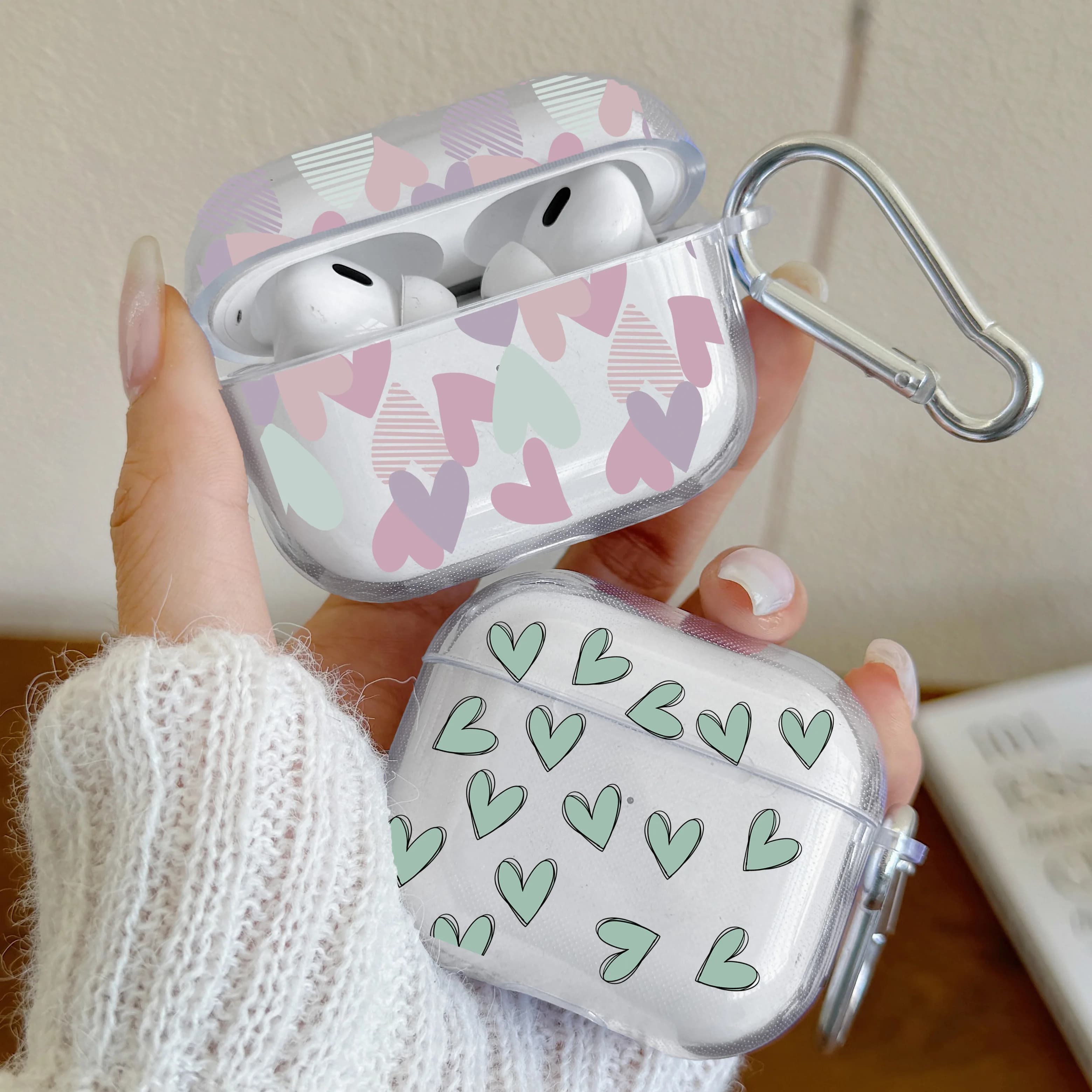 Per AirPods 3/4 Custodia Pink Love Clear TPU Custodia protettiva per auricolari wireless per AirPods Pro/Pro2 con custodia protettiva portachiavi