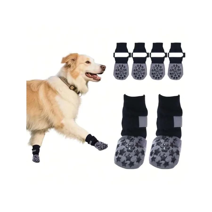【Nuovo arrivo】Calzini riflettenti antiscivolo per cani, calzini protettivi per zampe con impugnature a forma di stella e cinturini regolabili per cani
