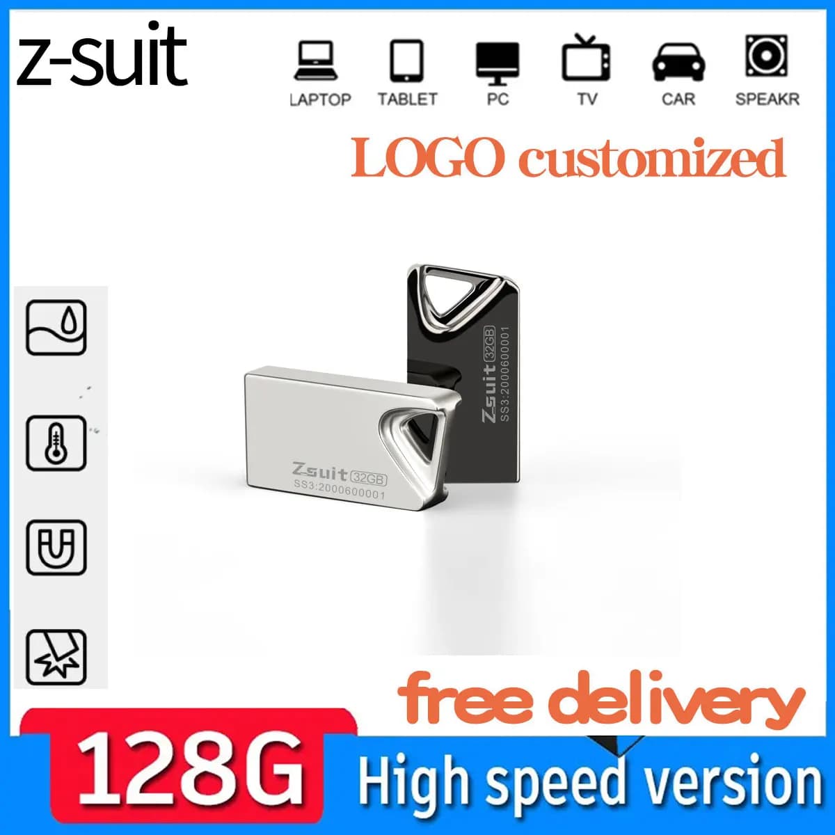 Z-suit Nuove mini chiavette USB in metallo ad alta velocità Chiavette da 64 GB con penna nera Chiavetta USB 2.0 Chiavetta USB aziendale Chiavetta USB da 128 GB